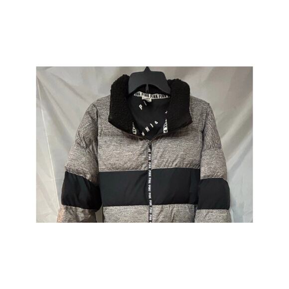 PINK Victoria’s Secret Puffer Jacket Size Small Gray Black Colorblock Rare - Picture 4 of 7